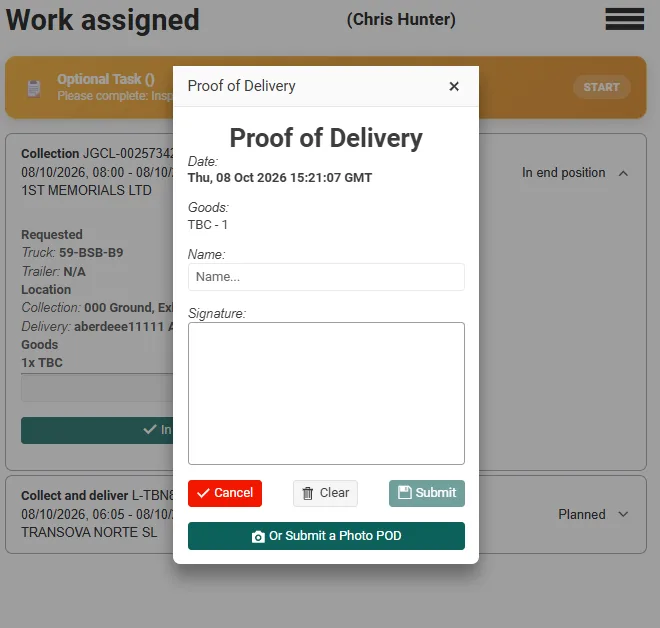 Actual Celerum Driver App — Proof of Delivery