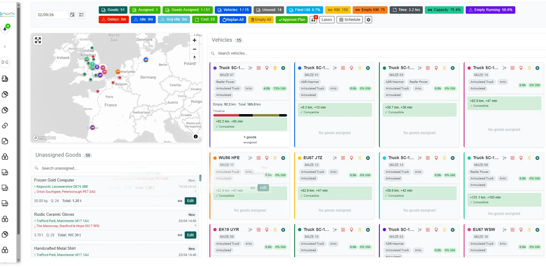 Availability view showing vehicles, trailers and drivers across the planning period